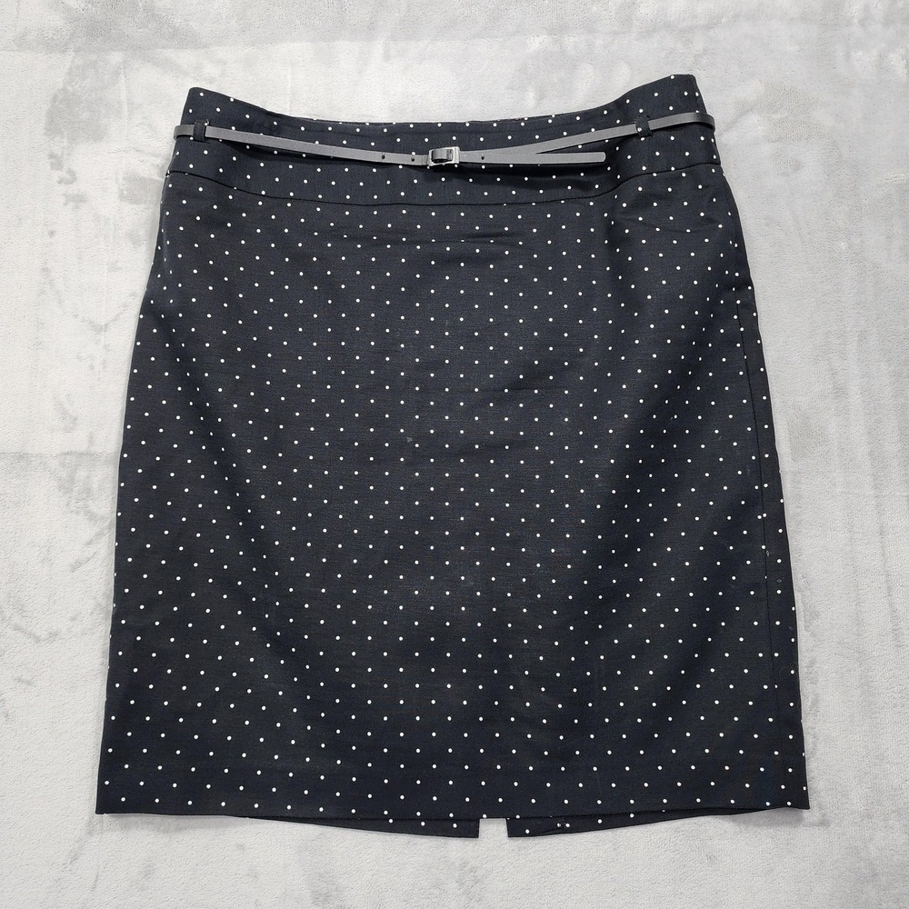 Liz Claiborne Skirt Womens 14 Black White Polka Dot Pencil Stretch Belted Office